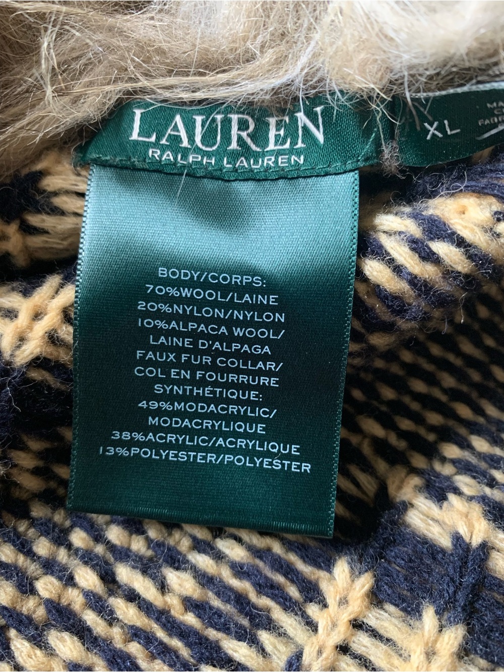 Vintage Ralph Lauren Southwestern Alpaca Blend Duster Cardigan w/Faux Fur  XL - Picture 5 of 6